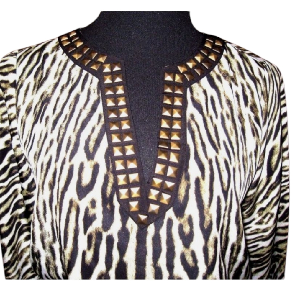 Michael KORS Animal Print Studded Vneck Tunic Top - Picture 5 of 6